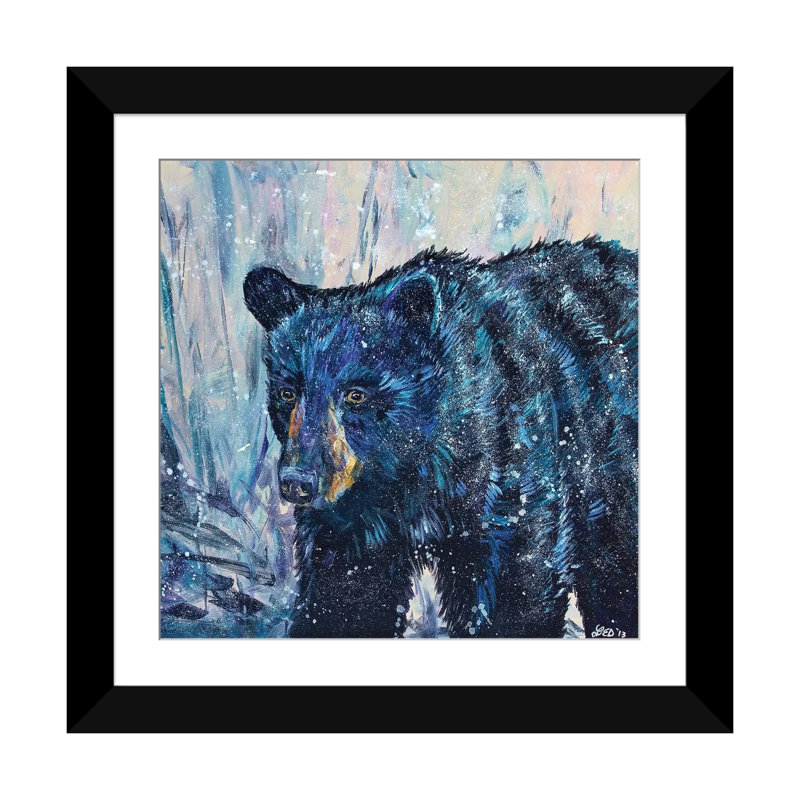 « icy bear », reproduction sur toile, H 24 po x l 24 po x P 1 po, Papier avec cadre noir, Blanc