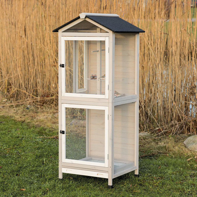 TRIXIE natura Aviary for Small Birds, Indoor Outdoor Use, 3 Front Doors, 2 Perches, Gray
