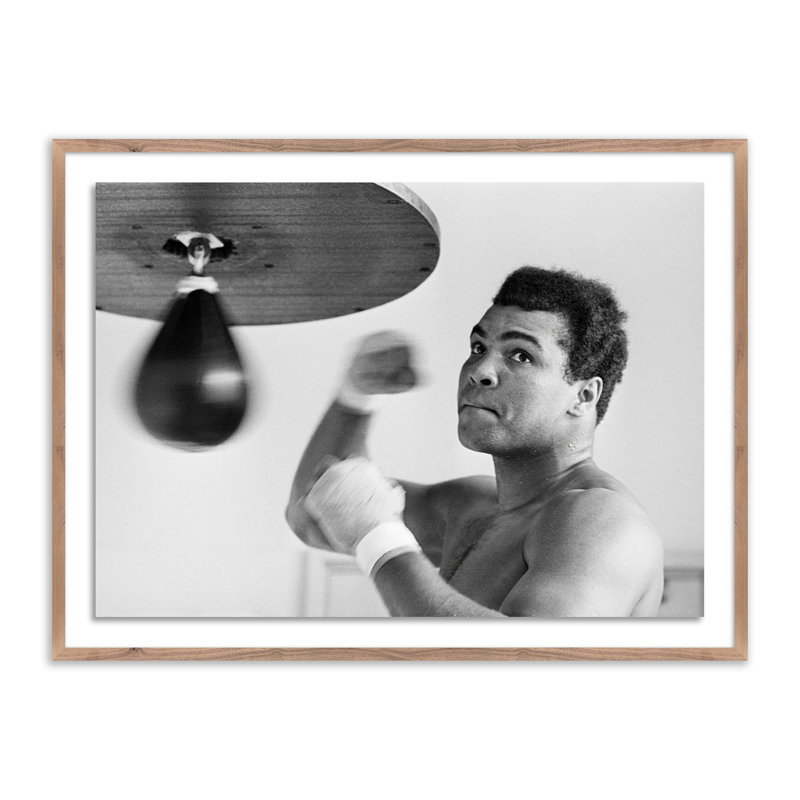 Muhammad Ali Punching Bag Print by Getty Images, 36" H x 48" W, Rustic Walnut Framed