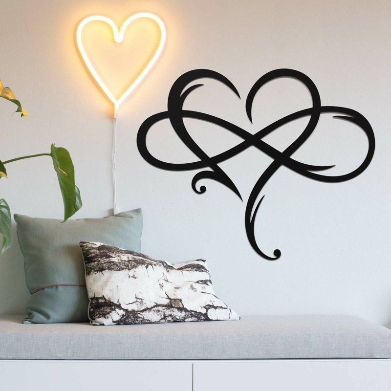 Art mural en métal Infinity Heart - romantique, symbole de l'amour - sculpture moderne minimaliste - cadeau d'anniversaire de mariage - décoration industrielle rustique - signe d'amour de couple - œuvre d'art élégante