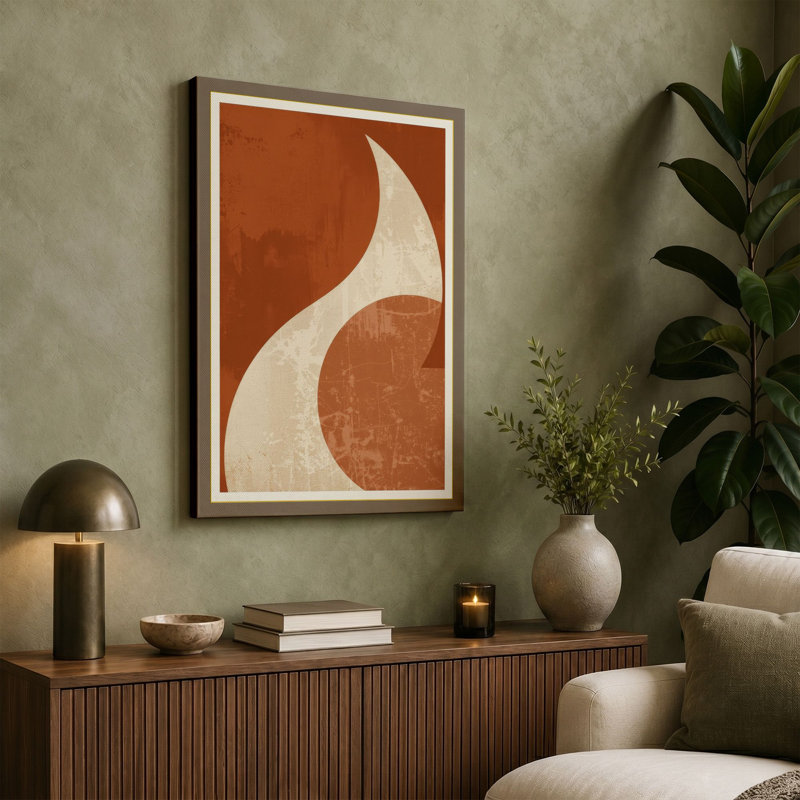 Curved Forms in Rust Minimalist - Wrapped Canvas, 18x12 - 45.7 x 30.5 cm, Ochre Border