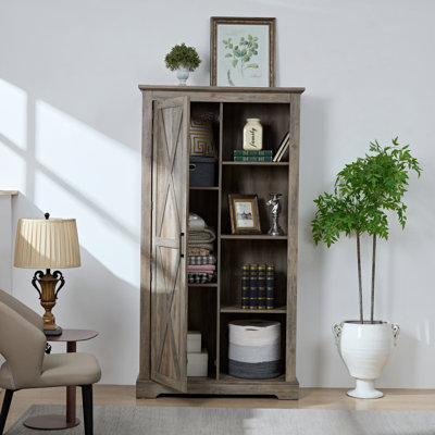 Tall Storage Cabinet Barn Door Storage Country Wood Rustic Farmhouse Pantry Cupboard Sliding Door
