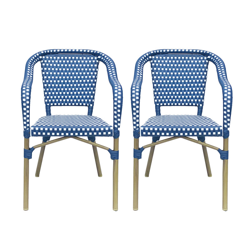 Ensemble de 2 chaises bistro d'extérieur Paniz, Bleu marine / blanc