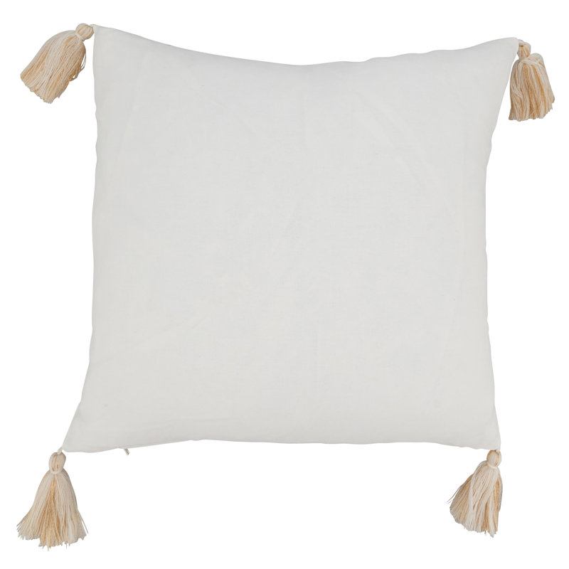 Gold Snowflake Embroidered Square Throw Pillow with Tassels