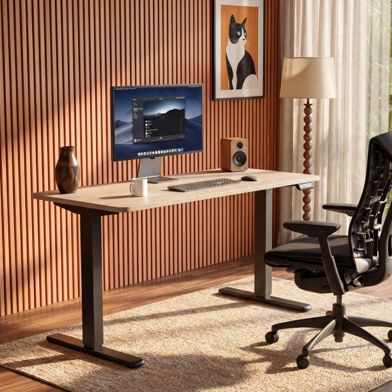 Putnam Height Adjustable Standing Desks, Bamboo/Black, 48" H x 55.11" W x 23.62" D
