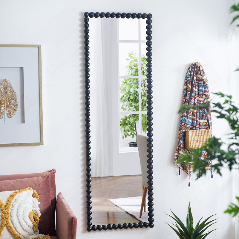 Miroir surdimensionné rectangulaire de 23 po x 72 po avec cadre perlé en métal, très grand miroir rectangulaire pour le salon, noir