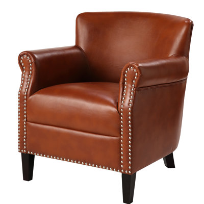 Fauteuil club - Fauteuil en similicuir avec garniture cloutée, coussin en mousse, l 19,3 po x P 21,65 po, siège H 19 po, H 26 po, P 30 po, l 29,5 po, 33,5 po, 37,5 lb style sans assemblage, 4,5 po d'épaisseur
