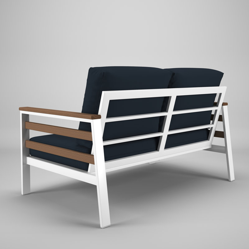 Townsend Metal Outdoor Loveseat With Sunbrella Cushion, Canvas Navy