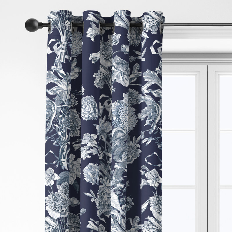 Alexandria Indigo Cotton Grommet Top Drapery Panel Set of 2, 50" W x 144" L