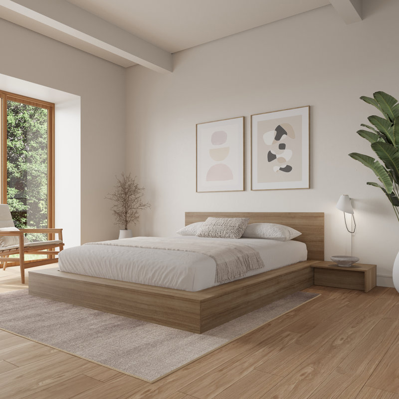Ensemble de chambre à coucher avec lit plateforme 3 pièces Makoa, Brun, Très grand lit
