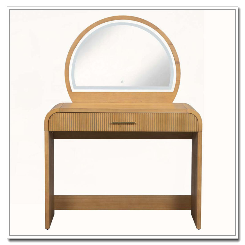 Coiffeuse 39 "avec miroir et écran tactile, coiffeuse avec tiroir pour chambre à coucher, Naturel