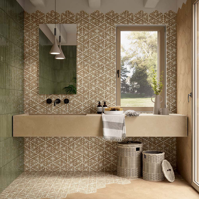 Handmade 9X10 Hexagon Cesello Pattern Porcelain Tile