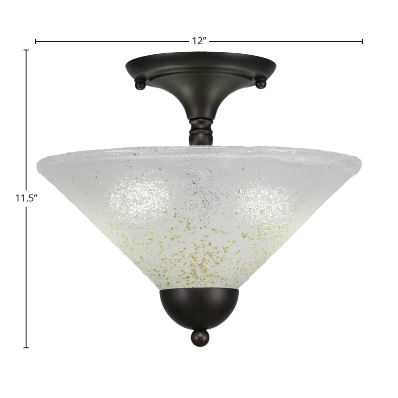 Semi-Flush 2 Bulbs With 12" Gold Ice Glass, Bronze
