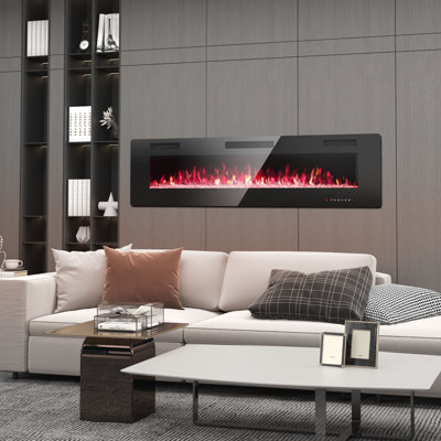 Recessed&Wall Mounted Electric Fireplace,750W/1500W,Remote Control With Timer, Adjustable Flame