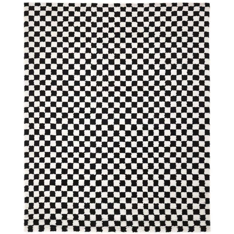 Stamford Checkered Area Rug in Black, Rectangle 9' x 12'