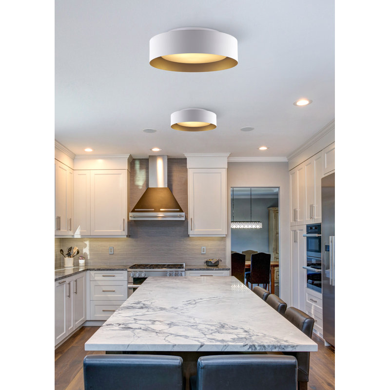 Carruthers 15.75" W Integrated LED Metal Drum Flush Mount, White/Gold