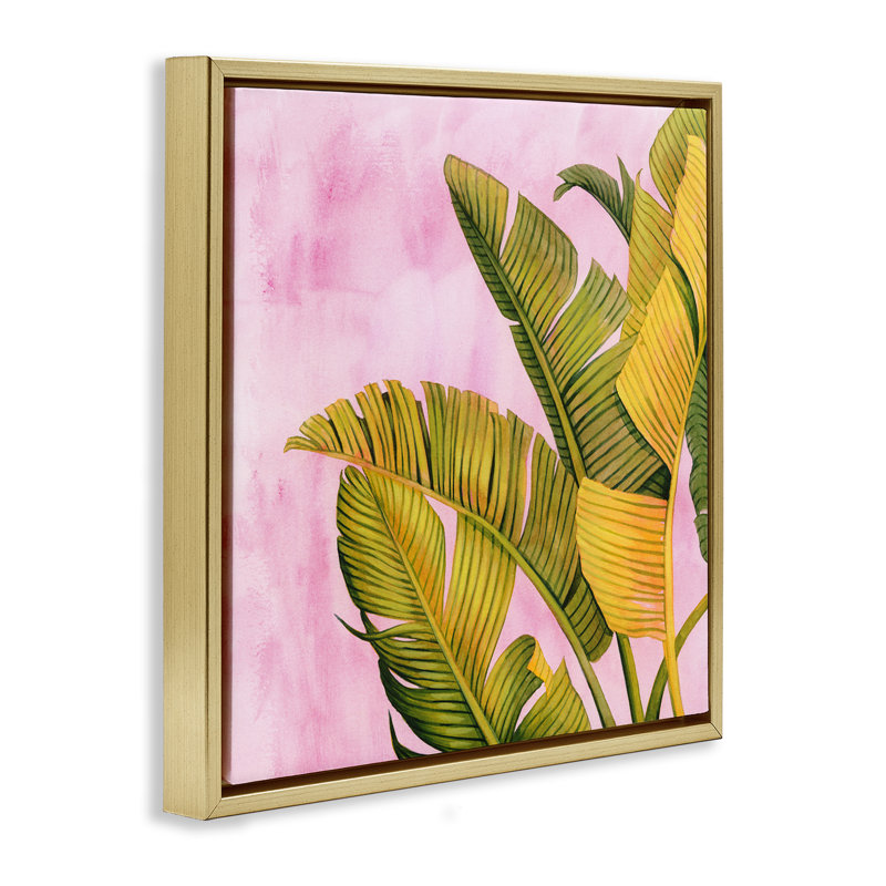 «Leafy Pink & Palms», art mural sur toile flottante, design par Grace Popp, H 25 po x l 25 po, Cadre flottant métallique doré