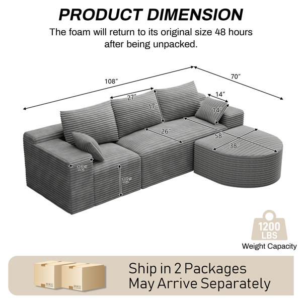 Wrought Studio L/U Shape Sectional Sofa Modular Corduroy Sectional ...