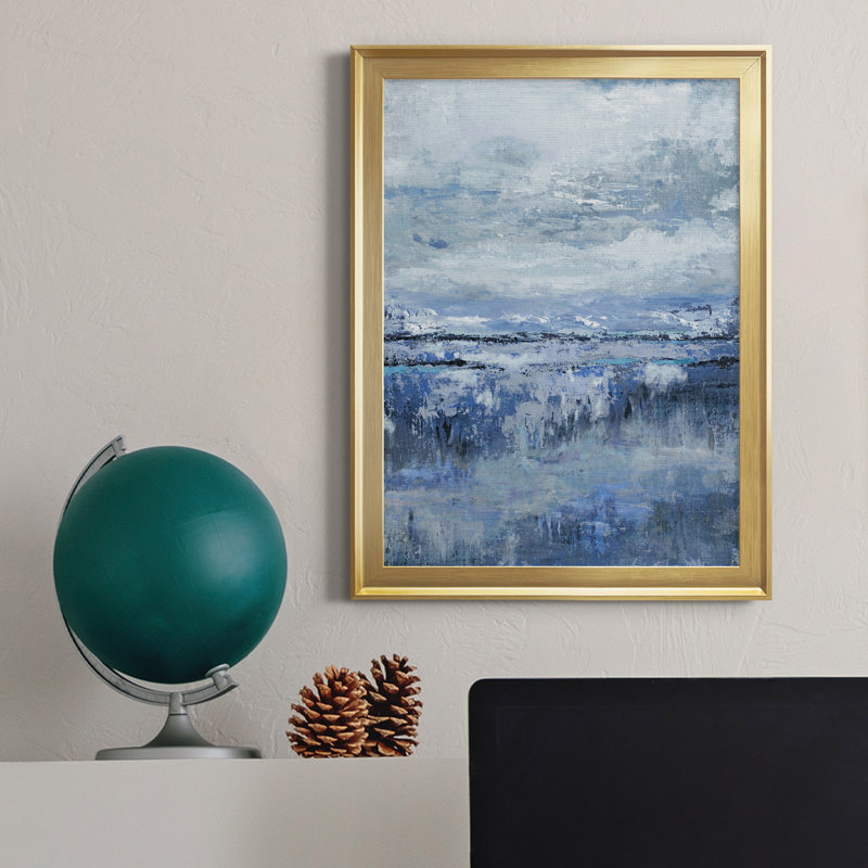 Indigo côtier - Peinture sur toile encadrée, H 22,5 po x l 30,5 po x P 1,5 po, Or