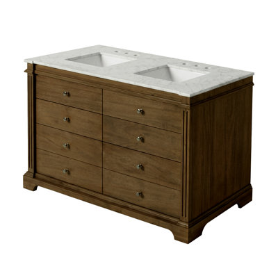 Elgin 60"W Marble Top 4 Drawer Double Bathroom Vanity, Brown