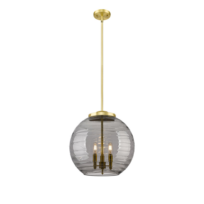 Luminaire suspendu 3 lumières Christly, H 17,13 po x l 15,75 po x P 15,75 po, Or foncé, Gris fumée clair