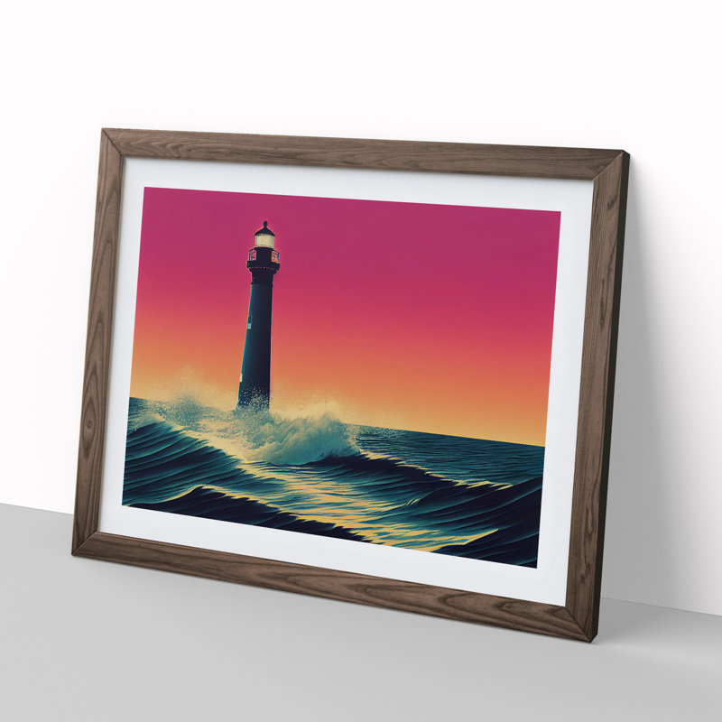 Enchanting Lighthouse - Single Picture Frame Print, 34cm H x 46cm W x 2cm D, Walnut Framed