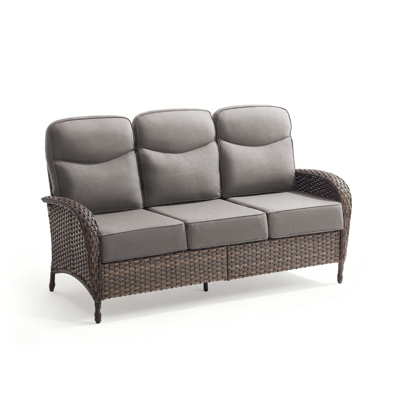 Canapé de patio extérieur droit en osier de largeur de l 7,5 po himonia avec coussins de 6 po d'épaisseur, Gris, Brown