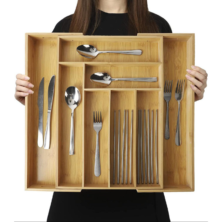 Bamboo Kitchen Drawer Organizer - Expandable Silverware Organizer