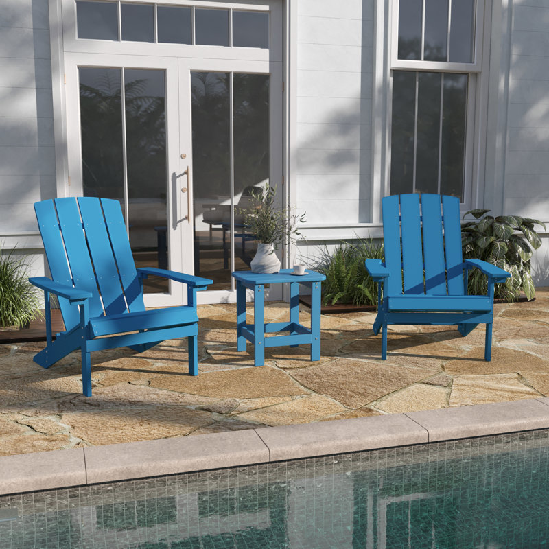 Chaises Adirondack en résine de polyester toutes saisons avec table d'appoint, Bleu