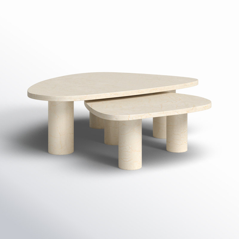 Zion Coffee Table Set - Merlot Marble, Cream