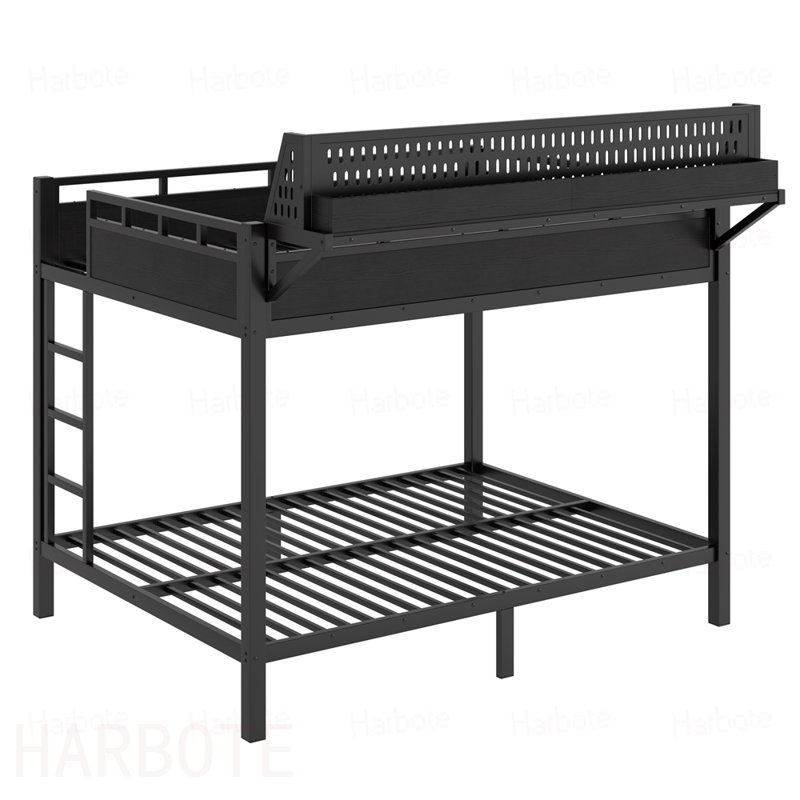 Lit superposé grand sur grand avec tablettes de rangement et panneau perforé, cadre de lit superposé avec ports USB et lumières DEL, peu encombrant