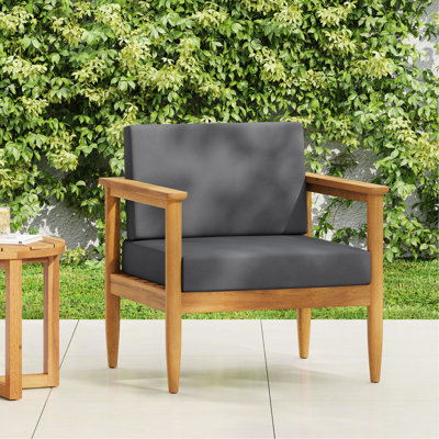 Fauteuil Club - Fauteuil robuste en bois, coussin imperméable Discern, design à lattes fascinant, gris foncé, 75,2 cm L x 67,8 cm P x 66,4 cm H. Linked Sensation, dimensions spéciales : 73,7 cm L x 68,6 cm P x 64,8 cm H.
