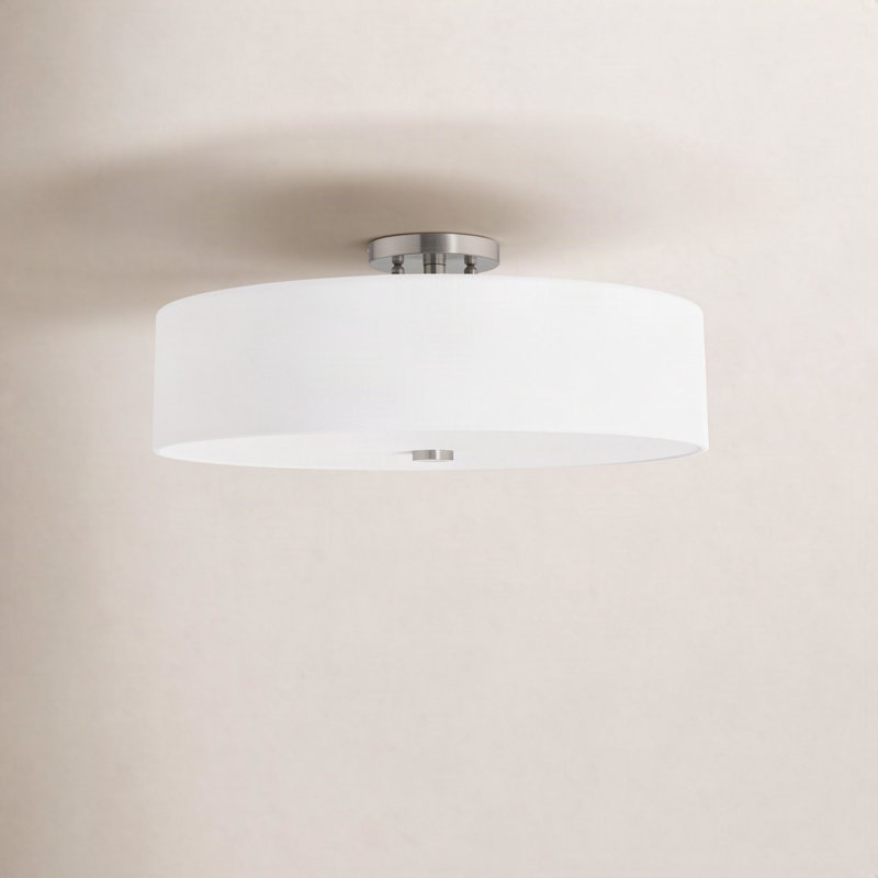 Bazilijus Fabric Semi Flush Mount, Brushed Nickel, Off-White