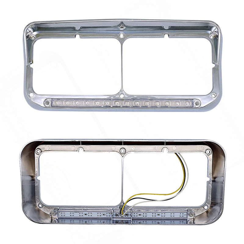 Double lunette rectangulaire chromée avec lentille transparente + 2 ampoules DEL blanches