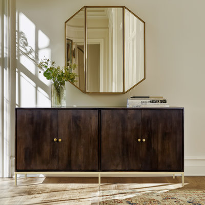 Bulwell 72" Mango Wood 4-Door Cabinet with 3D Pattern Door Facades Champaign Gold Metal Hardware & Base by Everly Quinn