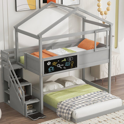 Analuiza Twin Over Full Bunk Bed With Storage Staircase And Blackboard, A Functional And Playful Addition For Kids' Rooms