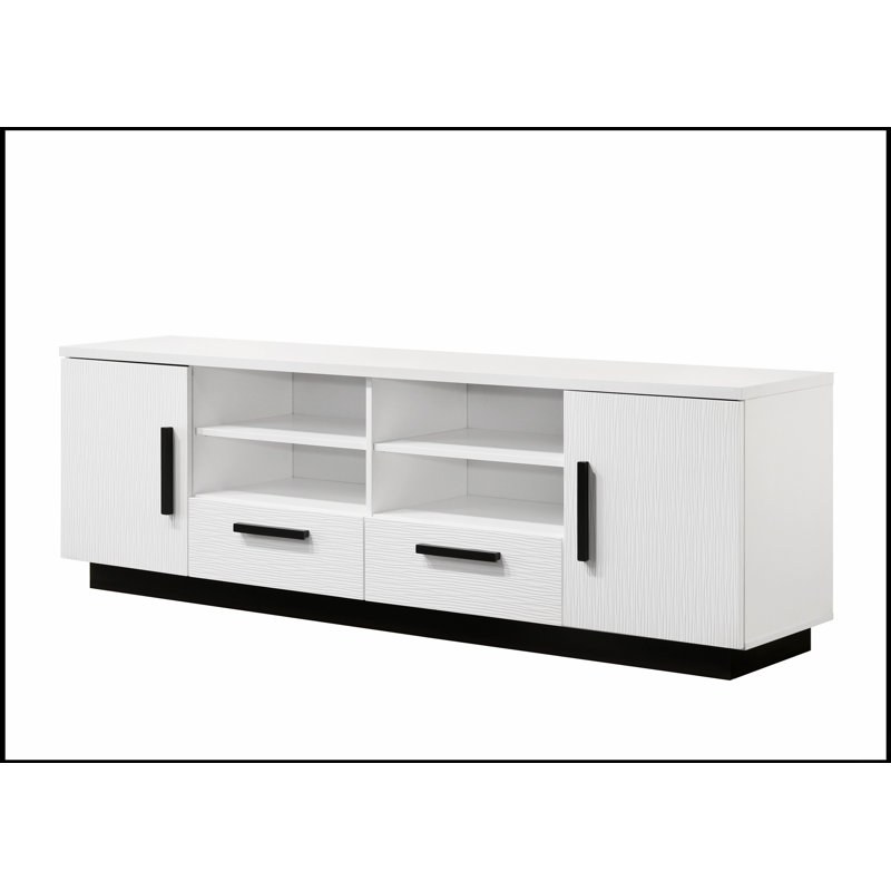 Meuble télé Matilda de 70,5 pouces avec tiroirs et tablettes réglables, conception moderne pour un rangement et une présentation améliorés.