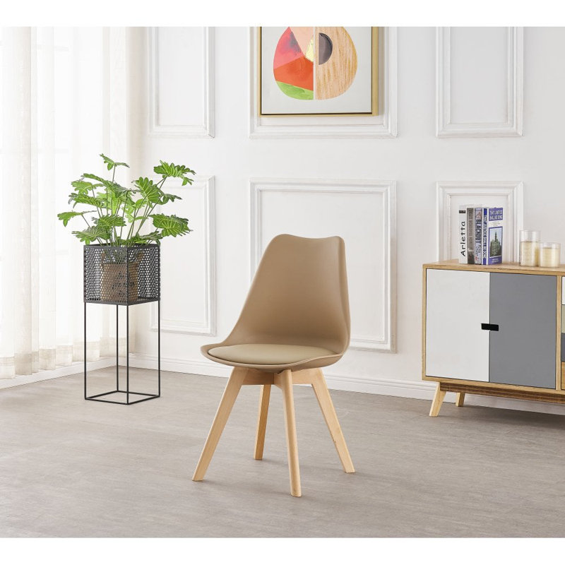 Thomasin Modern  Scandinavian Minimalist Dining Chairs with Faux Leather Cushions and Solid Wood Legs - Side Chair for Dining Room Kitchen Office