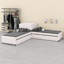 Lit plateforme tapissier en forme de L avec lit gigogne, deux tiroirs et bureau-126450396