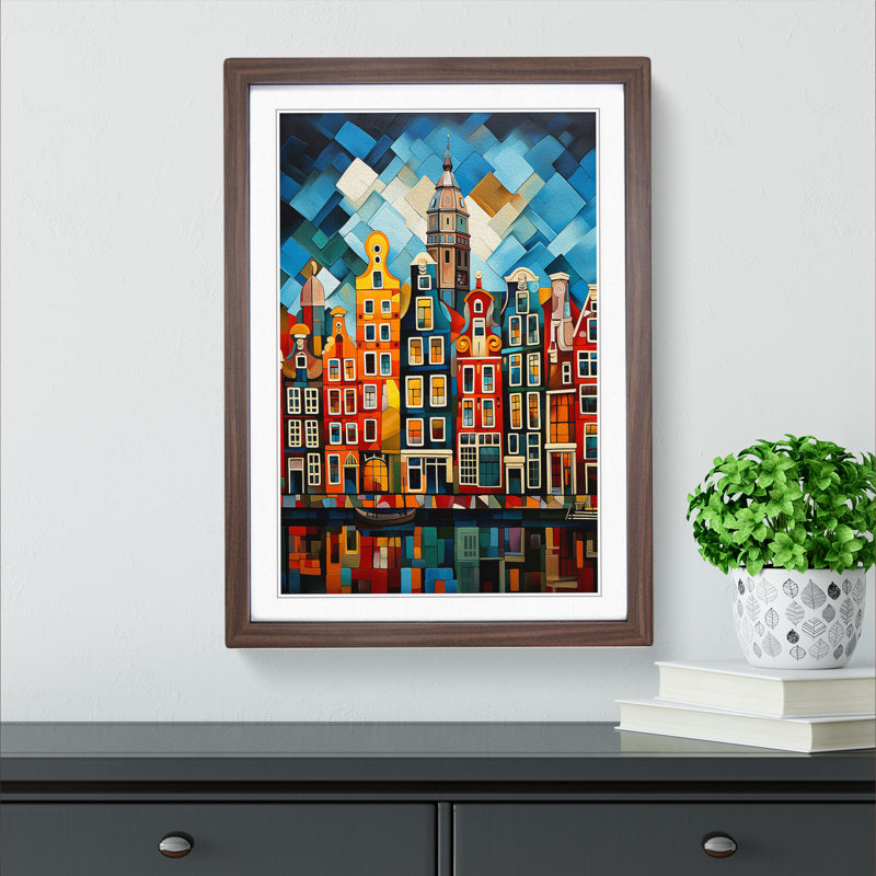 XYZ-FRM-V1223-1792 Amsterdam Constructivism No.2 - Single Picture Frame Print on Wood, Walnut, 64cm H x 46cm W x 2cm D