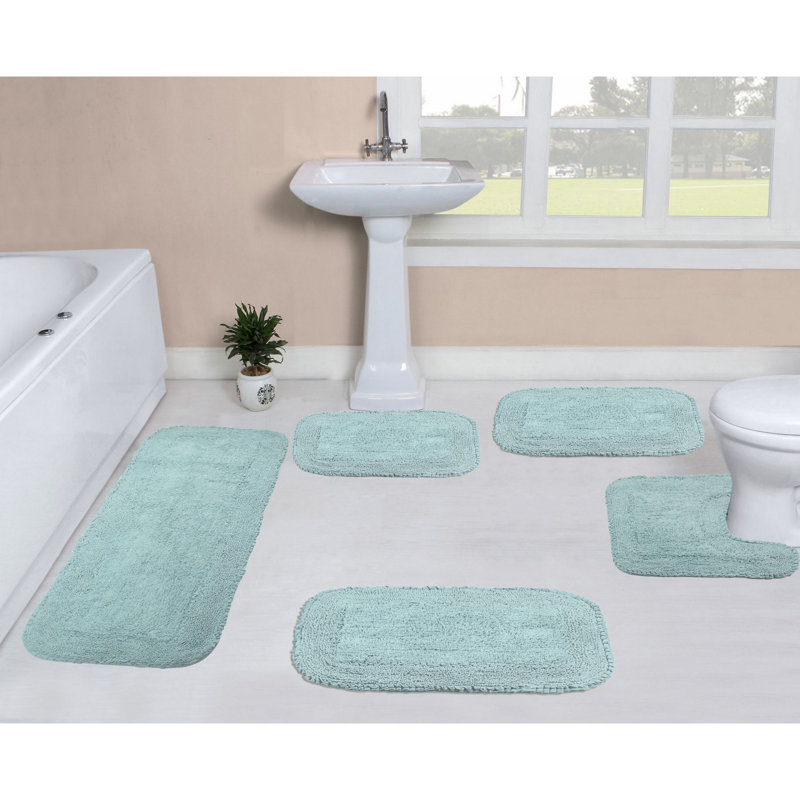 Brunton Collection 100% Cotton Bath Rugs (Set of 5), Sky Blue