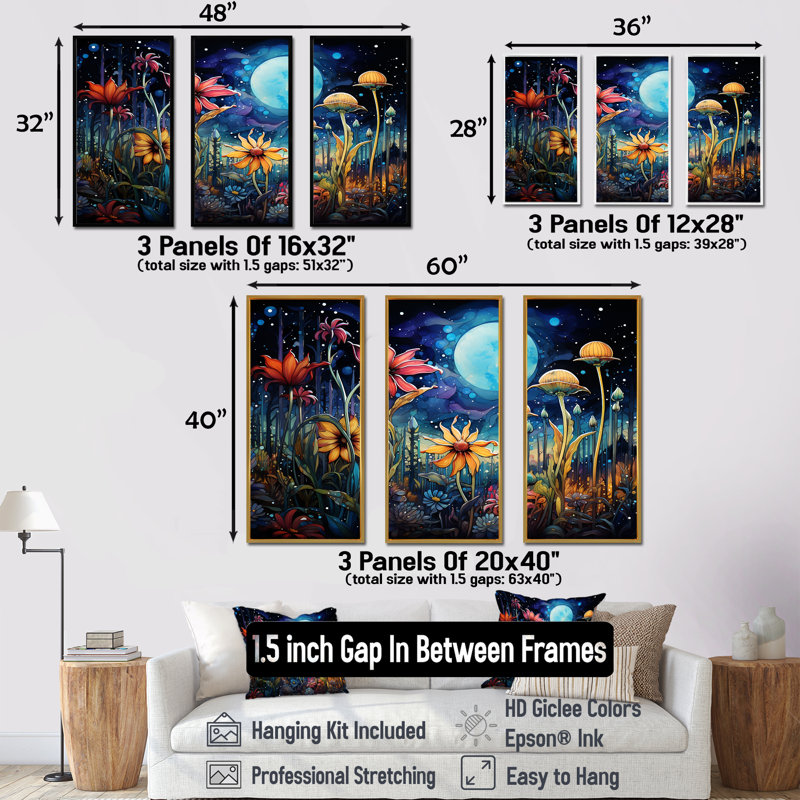 «Fantasy Mushroom Forest Dream II», art mural abstrait, Cadre flottant doré, H 40 po x l 60 po x P 1 po