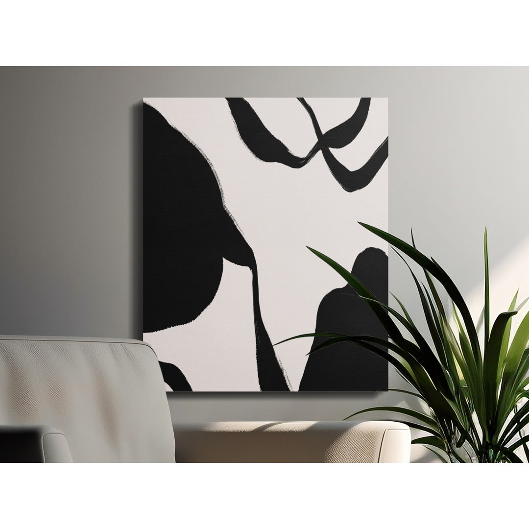 Abstract Black Brushstroke Canvas Print, Modern Organic Minimalist Wall Art Decor for Contemporary Home Living