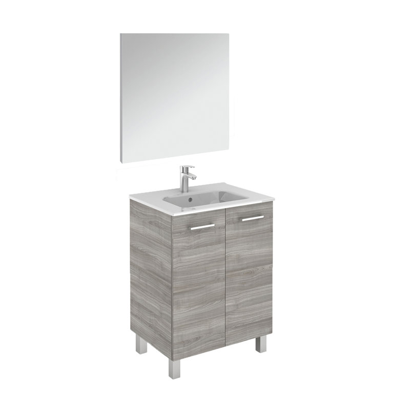 Ensemble de meuble-lavabo simple avec miroir Logic, Gris sable, 28"