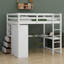 Lit mezzanine en bois avec garde-robe intégré, bureau, tablettes de rangement et tiroirs-1115180889