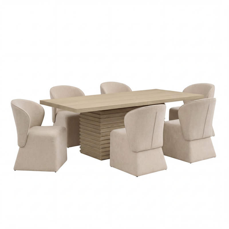 Ensemble de table de salle à manger 7 pièces Fernand, Frêne clair, Beige