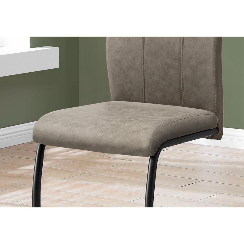 Chaise de salle à manger, ensemble de 2, latérales, rembourrées, cuisine, salle à manger, hauteur 39 po, tissu brun, métal noir, contemporain, moderne