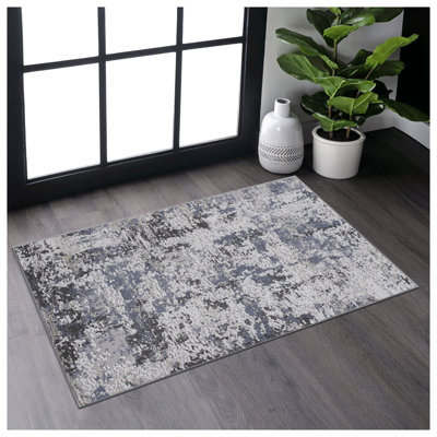 PAYAS Collection 5x7 Grey & Denim Abstract Area Rug - Distressed Modern Design for Living Room, Bedroom & Home Office