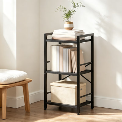 Bookshelf with Side Rails, 3-Tier Bookcase Storage Organizer for Small Spaces, Sturdy Metal Frame and Wood Shelves for Living Room, Bedroom, Office