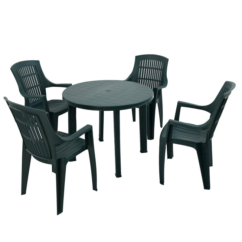 Revello Round Table with 4  Chairs Garden Set, Green
